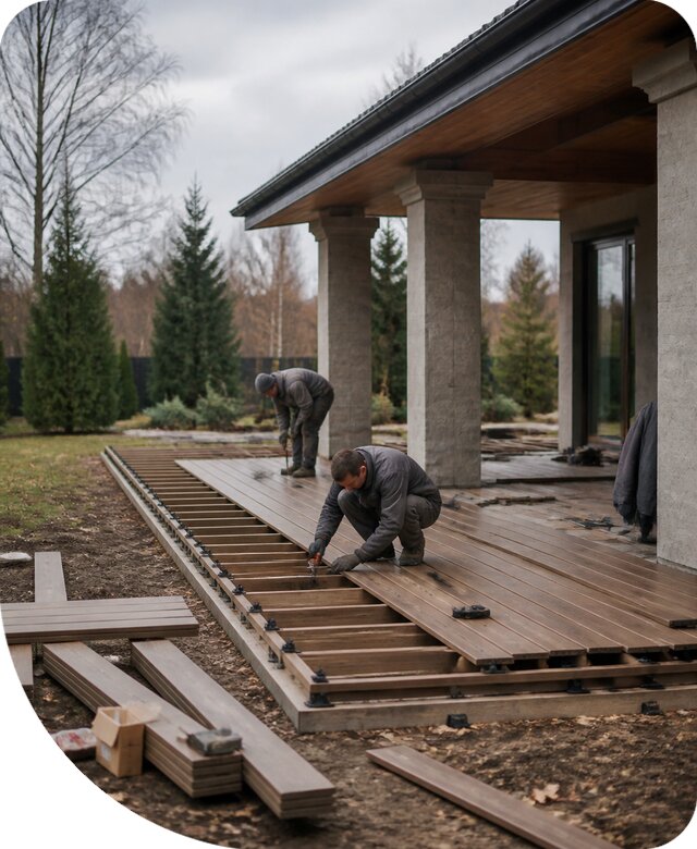 Строительство террасы патио под ключ для дома в Железнодорожном